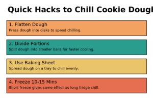 Illustration of quick chilling cookie dough using freezer or rolling into smaller portions.