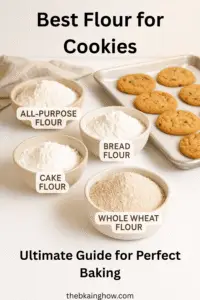 Flat lay of different flours and cookies showing best flour for cookies.