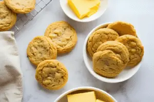 Greasy flat cookie compared to a well-shaped cookie.