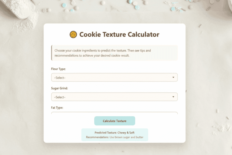 Cookie Texture Calculator – Find the perfect chewy, crispy, or soft cookie texture.