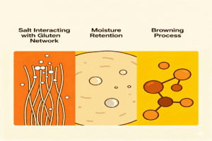 Diagram showing how salt affects cookie dough texture, moisture, and browning